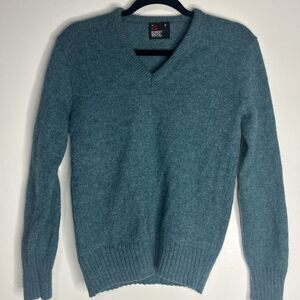 Vtg Wool Blend V-Neck Raglan Sweater Teal Size Small Preppy Academia Grandpa